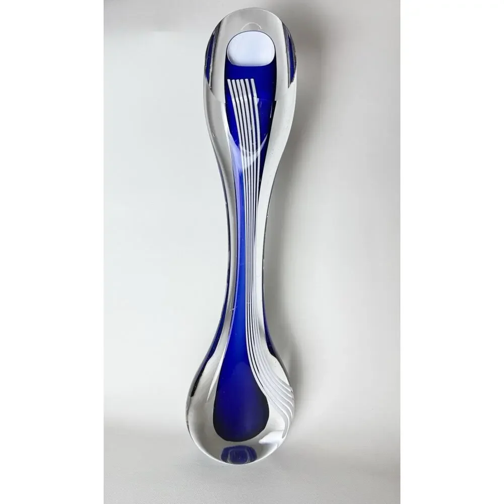 Studio Art Glass Sculpture Vase Cobalt Blue Sommerso Filigrana HJ Yarrito Signed